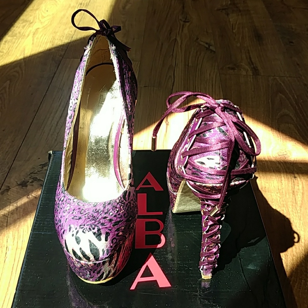 Sexy Purple Animal Print Lace Heel